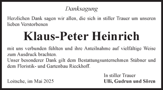 Traueranzeige von Klaus-Peter Heinrich von Volksstimme Haldensleben/Wolmirstedt