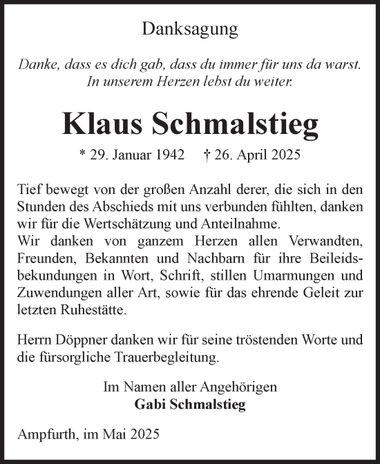 Traueranzeige von Klaus Schmalstieg von Volksstimme Oschersleben/Wanzleben