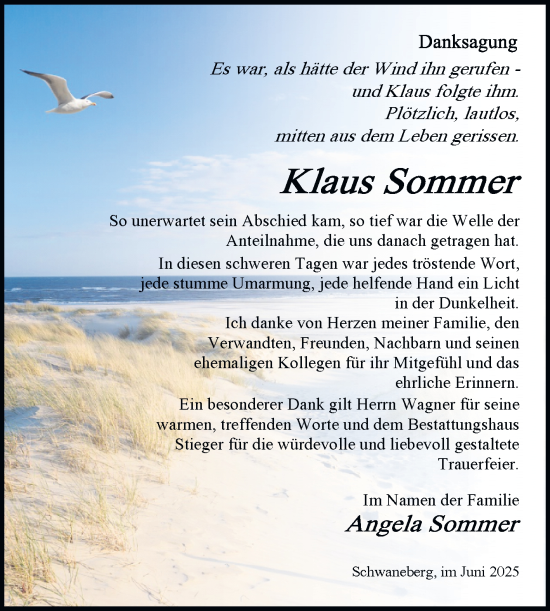 Traueranzeige von Klaus Sommer von Volksstimme Oschersleben/Wanzleben