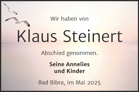 Traueranzeige von Klaus Steinert von Super Sonntag Naumburg/Nebra