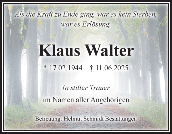 Traueranzeige von Klaus Walter von Volksstimme Schönebeck
