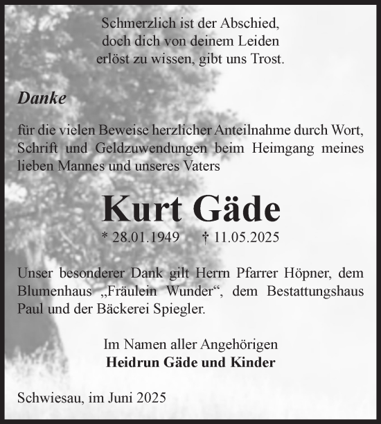 Traueranzeige von Kurt Gäde von Volksstimme Altmark West