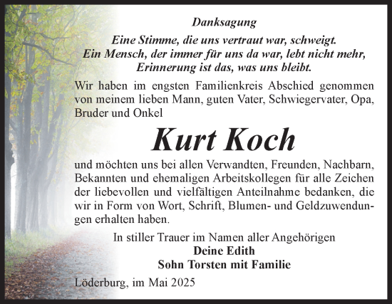 Traueranzeige von Kurt Koch von Volksstimme Staßfurt