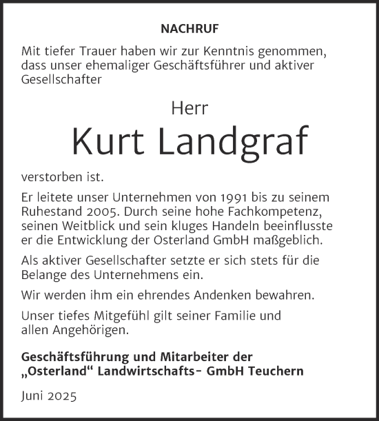 Traueranzeige von Kurt Landgraf von Super Sonntag Weißenfels