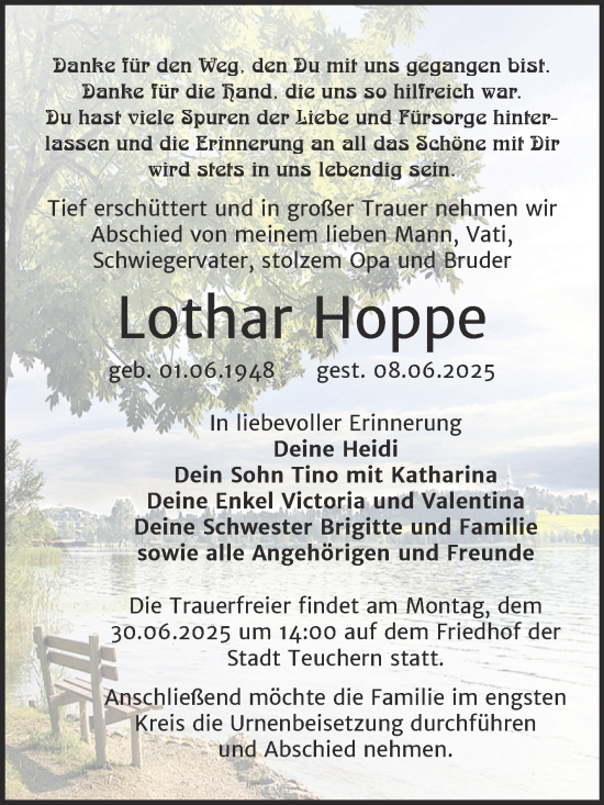Traueranzeige von Lothar Hoppe von Trauerkombi Weißenfels