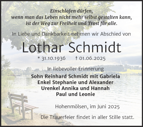 Traueranzeige von Lothar Schmidt von Trauerkombi Weißenfels
