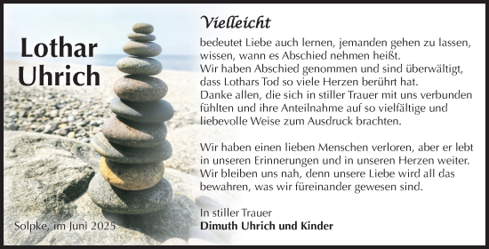 Traueranzeige von Lothar Uhrich von Volksstimme Altmark West