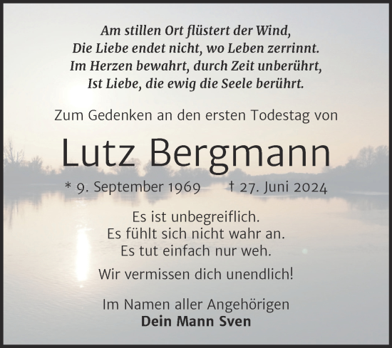 Traueranzeige von Lutz Bergmann von Trauerkombi Wittenberg