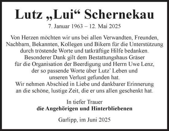 Traueranzeige von Lutz Schernekau von Volksstimme Altmark Ost