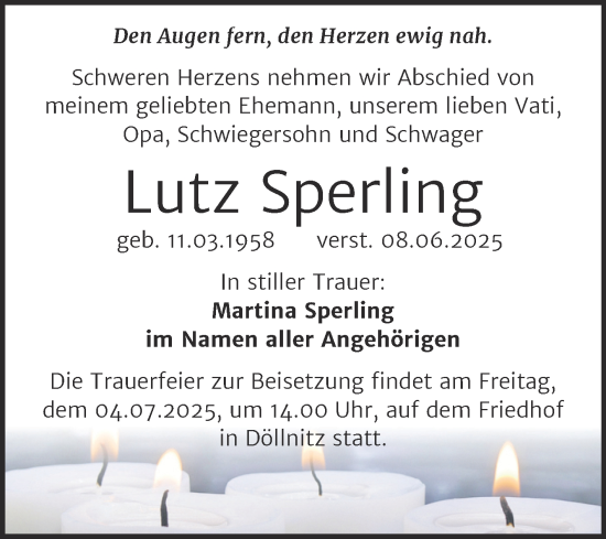 Traueranzeige von Lutz Sperling 