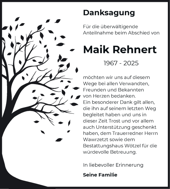 Traueranzeige von Maik Rehnert von Trauerkombi Zeitz