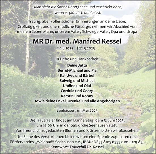 Traueranzeige von Manfred Kessel von Volksstimme Altmark Ost