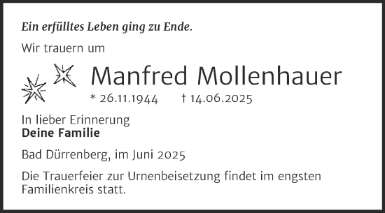 Traueranzeige von Manfred Mollenhauer von Trauerkombi Merseburg
