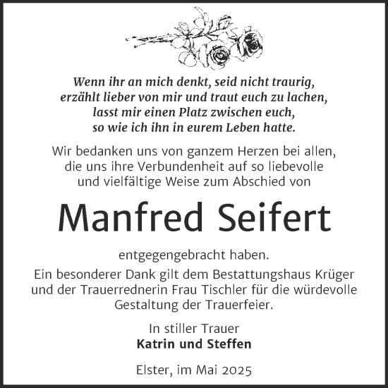 Traueranzeige von Manfred Seifert von Super Sonntag Wittenberg