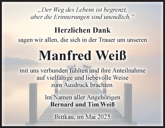 Traueranzeige von Manfred Weiß von Volksstimme Altmark Ost