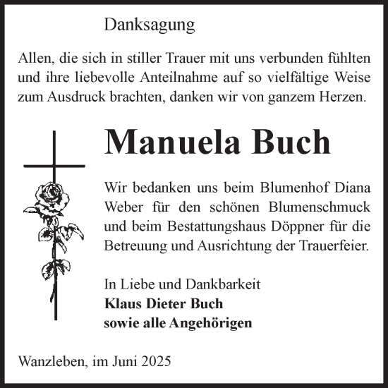 Traueranzeige von Manuela Buch von Volksstimme Oschersleben/Wanzleben