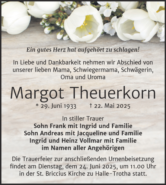 Traueranzeige von Margot Theuerkorn von Mitteldeutsche Zeitung Halle/Saalkreis