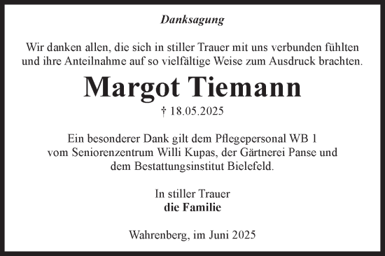 Traueranzeige von Margot Tiemann von Volksstimme Altmark Ost