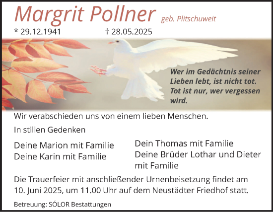 Traueranzeige von Margrit Pollner von Volksstimme Magdeburg
