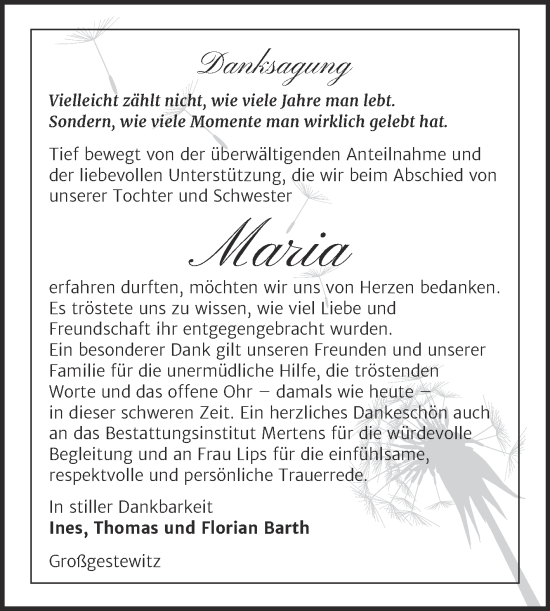 Traueranzeige von Maria Barth von Super Sonntag Naumburg/Nebra