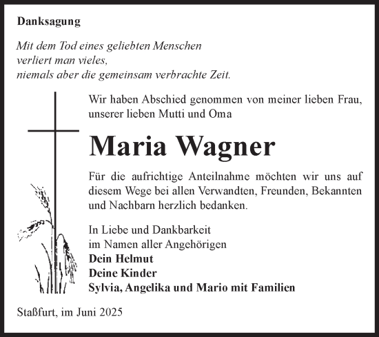 Traueranzeige von Maria Wagner 