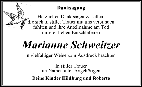 Traueranzeige von Marianne Schweitzer von Trauerkombi Wittenberg