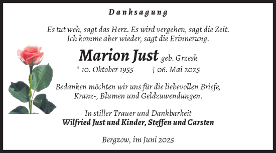 Traueranzeige von Marion Just von Volksstimme Burg/Genthin