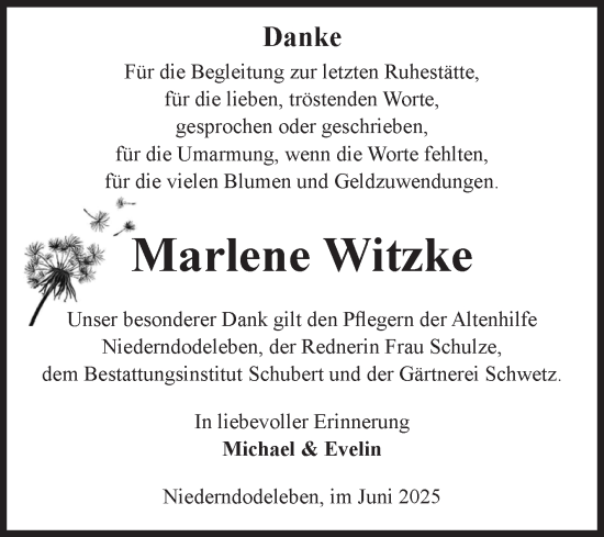 Traueranzeige von Marlene Witzke von Volksstimme Haldensleben/Wolmirstedt