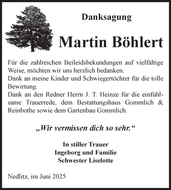 Traueranzeige von Martin Böhlert von Volksstimme Zerbst