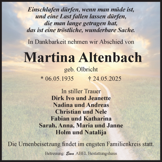Traueranzeige von Martina Altenbach von Volksstimme Magdeburg