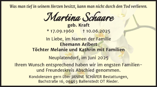 Traueranzeige von Martina Schaare von Trauerkombi Mansfelder Land
