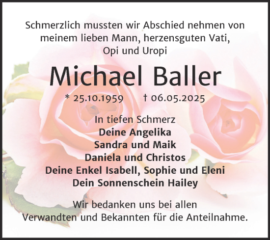 Traueranzeige von Michael Baller von Trauerkombi Weißenfels