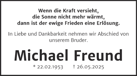 Traueranzeige von Michael Freund von Trauerkombi Zeitz
