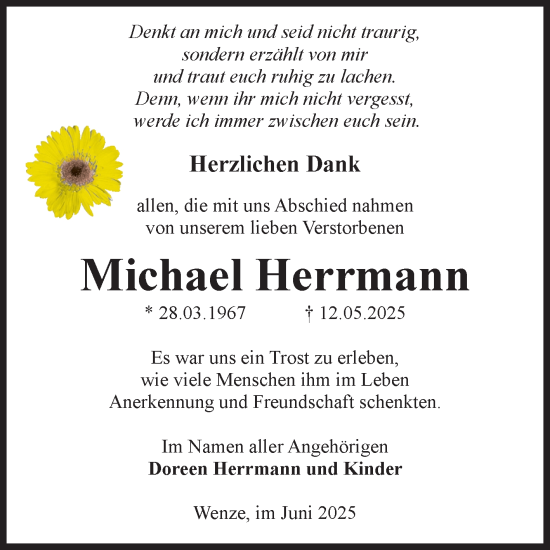 Traueranzeige von Michael Herrmann von Volksstimme Altmark West