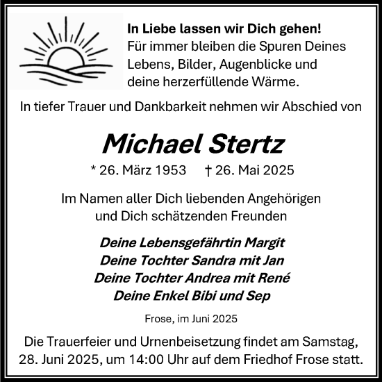Traueranzeige von Michael Stertz von Trauerkombi Aschersleben