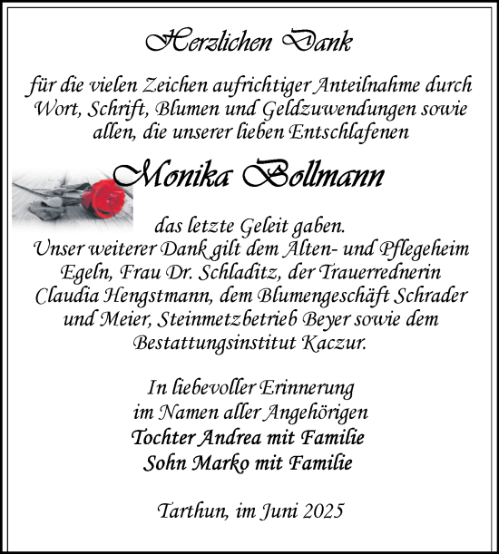Traueranzeige von Monika Bollmann von Volksstimme Staßfurt
