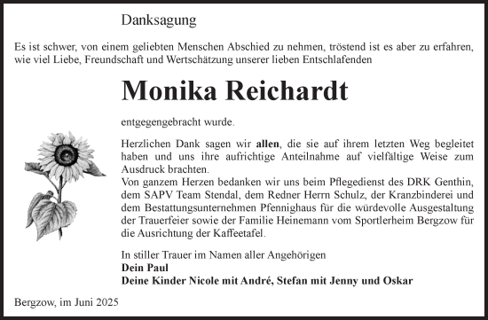 Traueranzeige von Monika Reichardt von Volksstimme Burg/Genthin