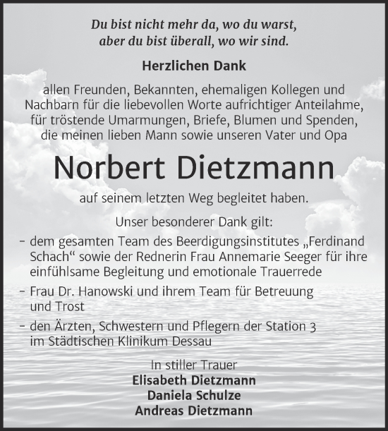 Traueranzeige von Norbert Dietzmann von Trauerkombi Wittenberg