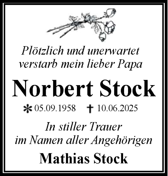 Traueranzeige von Norbert Stock von Trauerkombi Dessau