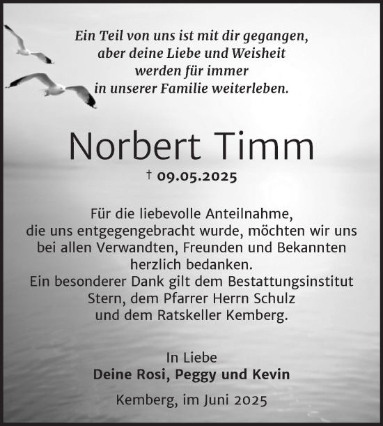 Traueranzeige von Norbert Timm von Trauerkombi Wittenberg