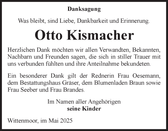 Traueranzeige von Otto Kismacher von Volksstimme Altmark Ost