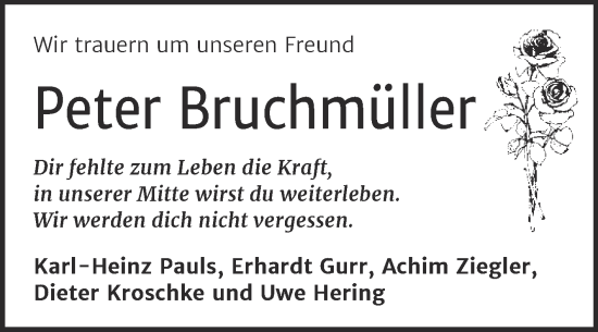 Traueranzeige von Peter Bruchmüller von Trauerkombi Aschersleben