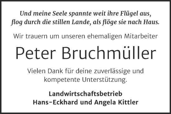 Traueranzeige von Peter Bruchmüller von Mitteldeutsche Zeitung Salzlandkreis