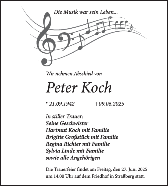 Traueranzeige von Peter Koch von Super Sonntag Quedlingburg