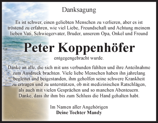Traueranzeige von Peter Koppenhöfer von Volksstimme Schönebeck