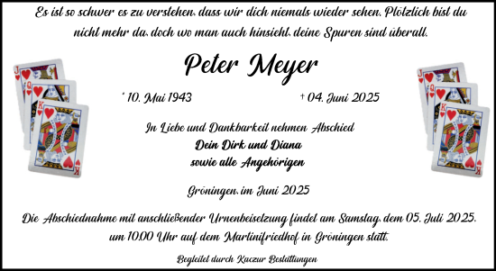 Traueranzeige von Peter Meyer von Volksstimme Oschersleben/Wanzleben