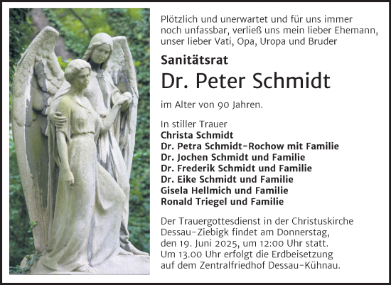 Traueranzeige von Peter Schmidt von Mitteldeutsche Zeitung Dessau-Roßlau