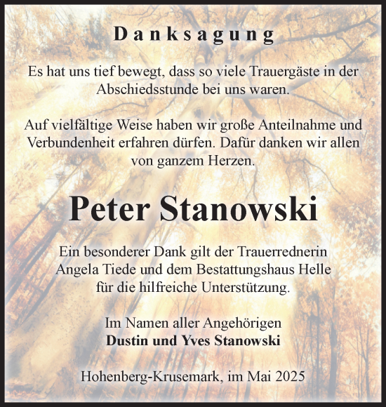 Traueranzeige von Peter Stanowski von Volksstimme Altmark Ost