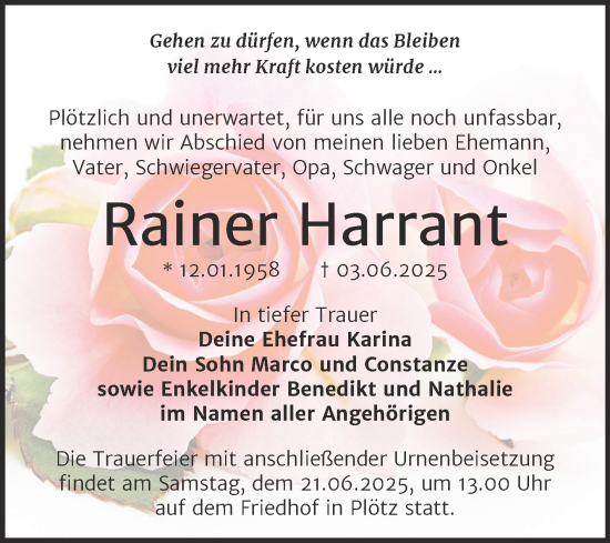 Traueranzeige von Rainer Harrant von Mitteldeutsche Zeitung Halle/Saalkreis