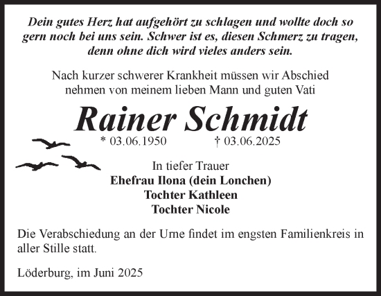 Traueranzeige von Rainer Schmidt von Volksstimme Staßfurt